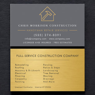 Tarjeta De Visita Mano de Obra Industrial Gris Oro Construcción