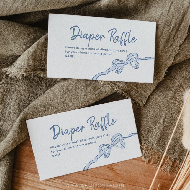 Tarjeta De Visita Mano Dibujada Blue Bow Boy Baby Shower Diaper Raff (Subido por el creador)
