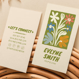 Tarjeta De Visita Mano dibujada con negrita verde negrita retro boho