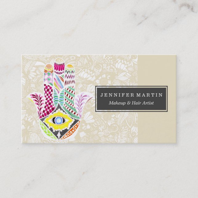 Tarjeta De Visita Mano dibujada mano artística de Hamsa dibujos (Anverso)