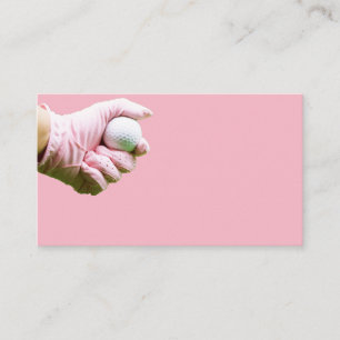 Tarjeta De Visita Mano en guante rosa sostiene bola de golf