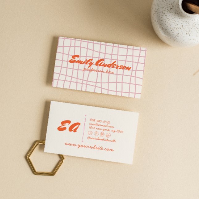 Tarjeta De Visita Mano Naranja Rosa Retro Escrito Groovy Girly (Subido por el creador)
