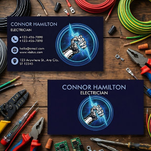 Tarjeta De Visita Mano que sostiene linterna eléctrica azul relámpag