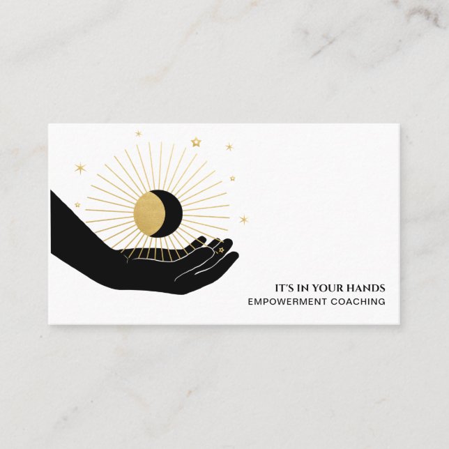 Tarjeta De Visita *~* Mano Sun Rata Black Gold Moon Cósmico Lunar (Anverso)