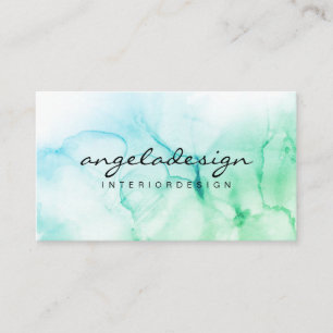 Tarjeta De Visita Mano verde pintada de color de agua húmeda Ombre S