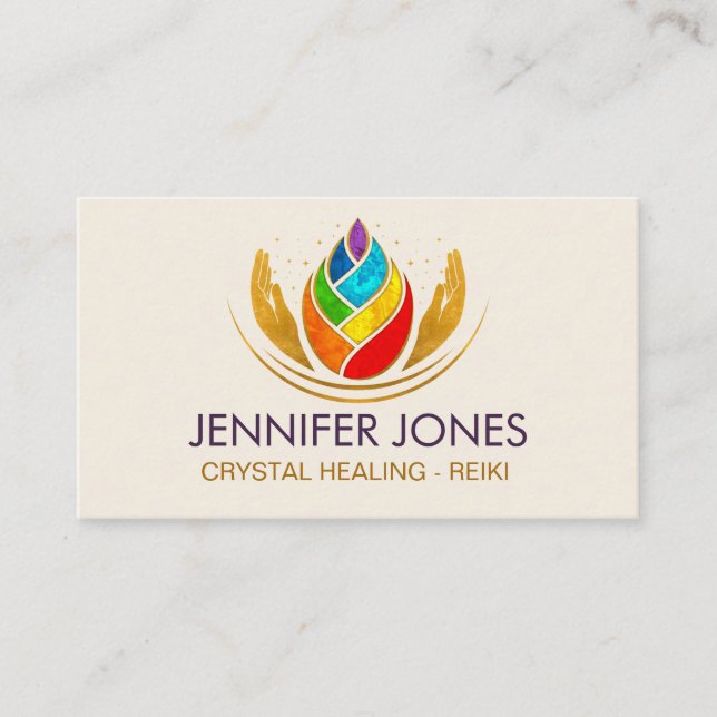 Tarjeta De Visita Manos curativas - Chakras - Lotus Petal (Anverso)