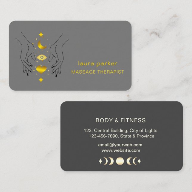 Tarjeta De Visita Manos curativas Masaje Terapia Gimnasio Holística (Anverso / Reverso)