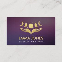 Tarjeta De Visita Manos de curación - Lunas - Oro Pastel