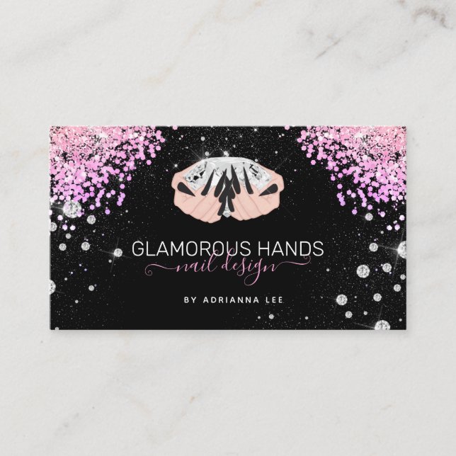 Tarjeta De Visita Manos de Diamante Purpurina rosa Black Nails Nail  (Anverso)