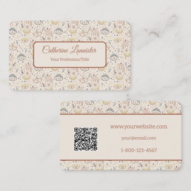 Tarjeta De Visita Manos mágicas con ojos en el código QR Pastel (Anverso / Reverso)