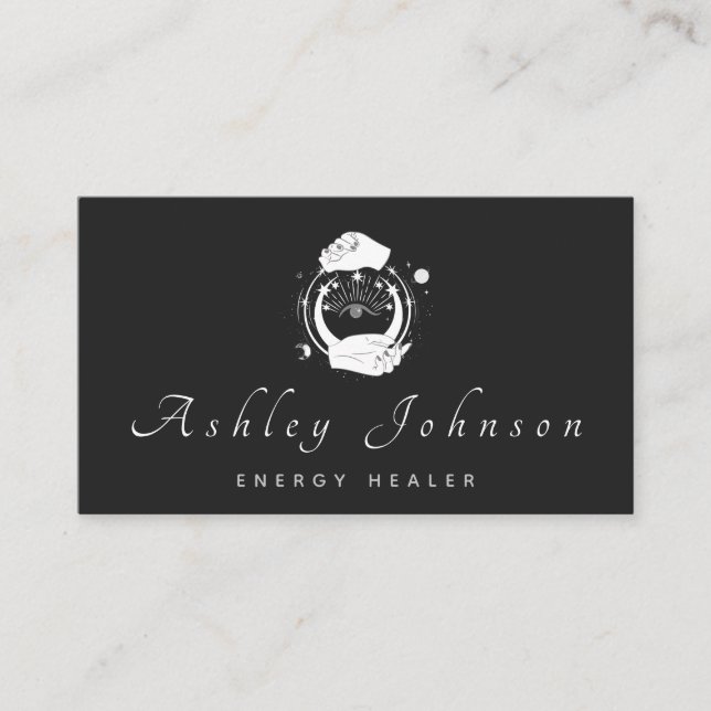 Tarjeta De Visita Manos místicas y psicología de la luna de tercer o (Anverso)