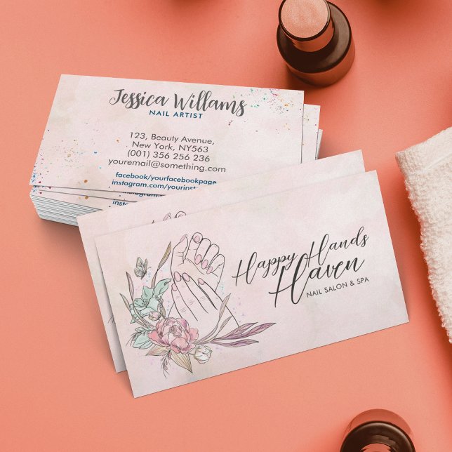Tarjeta De Visita Manos y flores de manicura - acuarela (Subido por el creador)