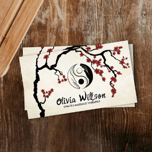 Tarjeta De Visita Manos Yin Yang Árbol Sakura