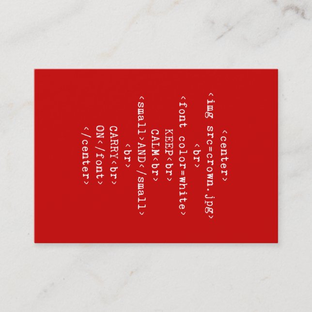 Tarjeta De Visita Mantenga tranquilo y continúe el HTML (en (Anverso)