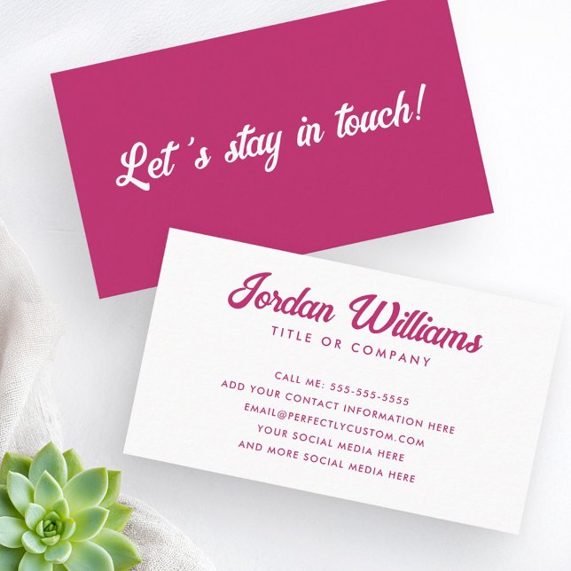 Tarjeta De Visita Manténgase en contacto con fuchsia retro (Lets stay in touch trendy fuchsia retro business card)