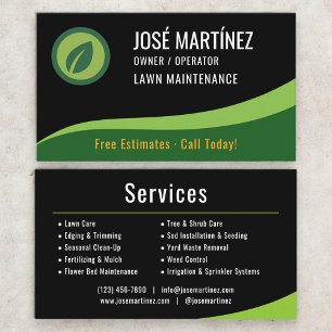 Tarjeta De Visita Mantenimiento de Césped Negro Verde 