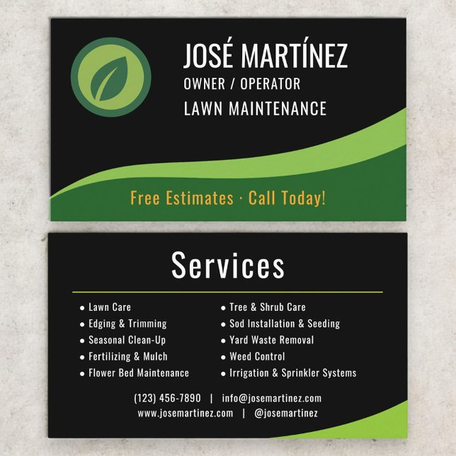 Tarjeta De Visita Mantenimiento de Césped Negro Verde  (Subido por el creador)