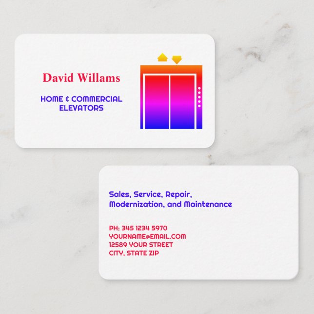 Tarjeta De Visita Mantenimiento del servicio de elevador (Anverso / Reverso)