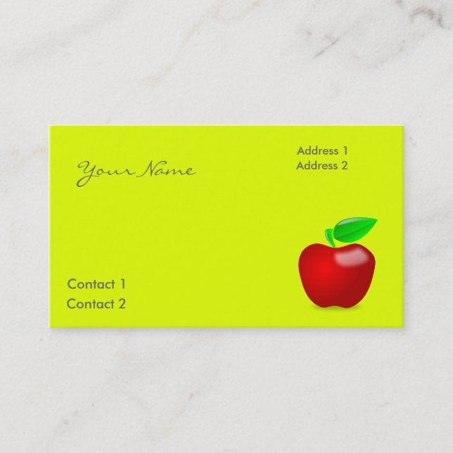 Tarjeta De Visita manzana roja en amarillo fluorescente (Anverso)