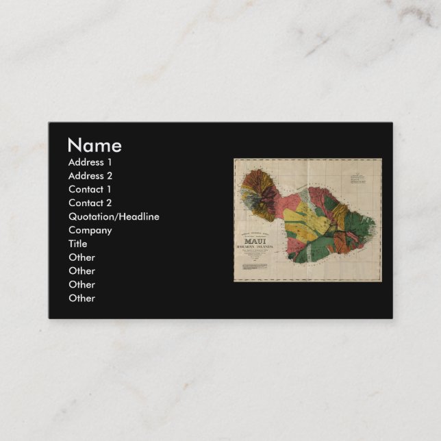 Tarjeta De Visita Mapa anticuario de la encuesta sobre Maui - Hawaii (Anverso)