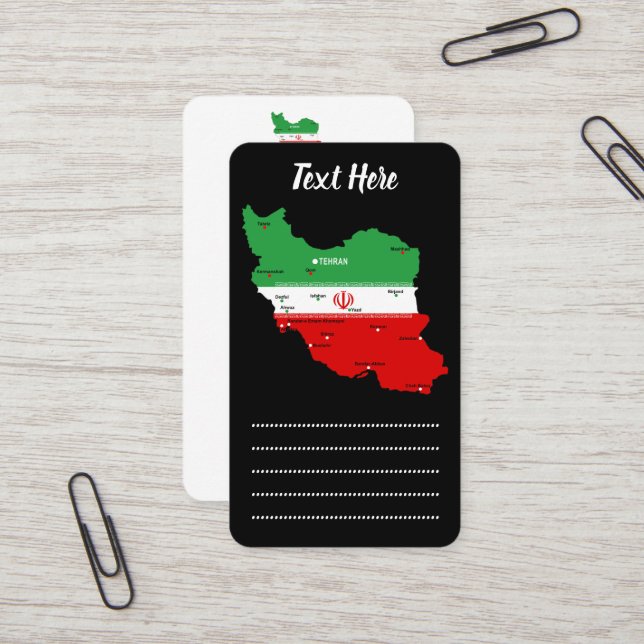 Tarjeta De Visita Mapa de Irán con bandera y emblema (Anverso/Reverso In Situ)
