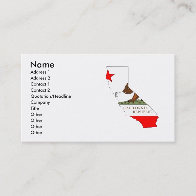 Tarjeta De Visita Mapa de la bandera de California (Anverso)