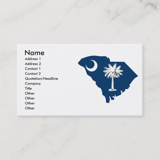 Tarjeta De Visita Mapa de la bandera de Carolina del Sur (Anverso)