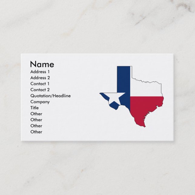Tarjeta De Visita Mapa de la bandera de Tejas (Anverso)