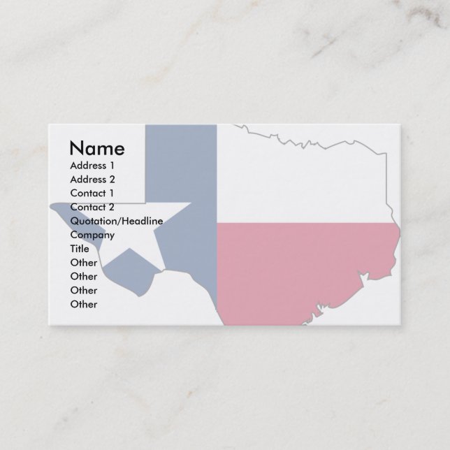 Tarjeta De Visita Mapa de la bandera de Tejas (Anverso)