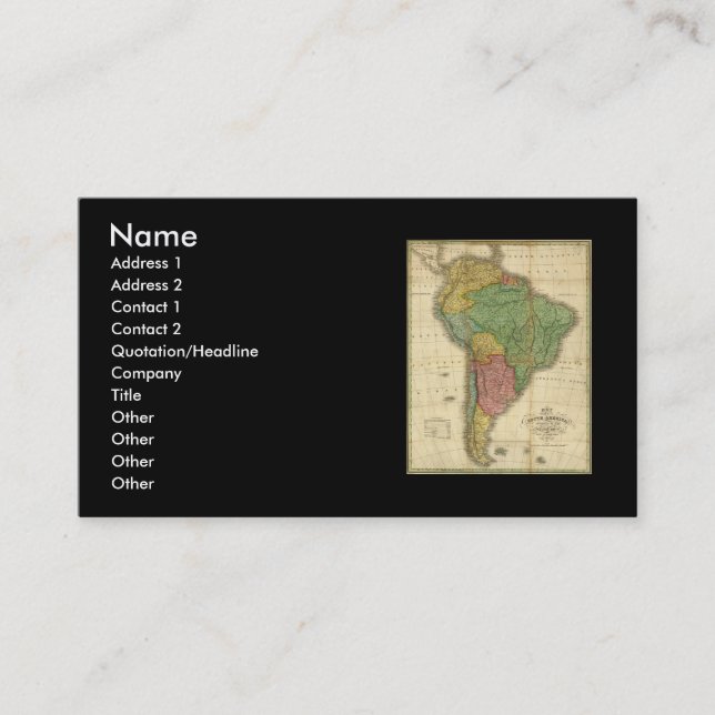 Tarjeta De Visita Mapa de Sudamérica de 1826 de Anthony Finley (Anverso)