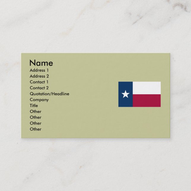 Tarjeta De Visita Mapa de Tejas y bandera del estado (Anverso)