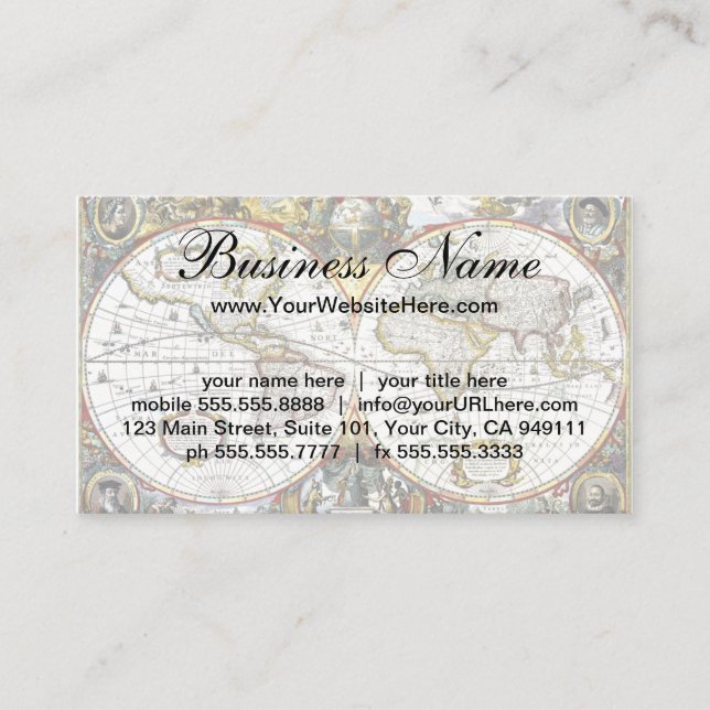 Tarjeta De Visita Mapa del Antiguo Mundo de Hendrik Hondius, 1630 (Anverso)