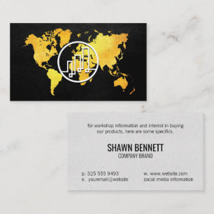 Tarjeta De Visita Mapa del logotipo financiero mundial (Oro)