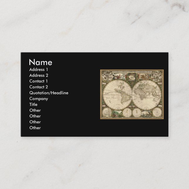 Tarjeta De Visita Mapa del mundo 1660 de la antigüedad de Frederick (Anverso)