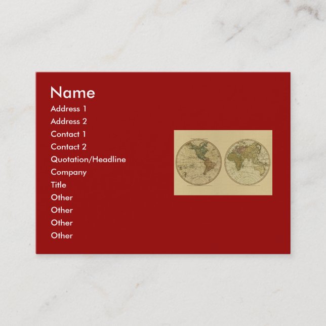 Tarjeta De Visita Mapa del mundo 1786 de la antigüedad de Guillermo (Anverso)