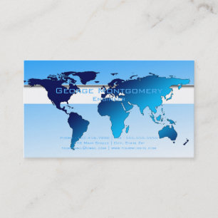 Tarjeta De Visita Mapa del mundo azul profesional