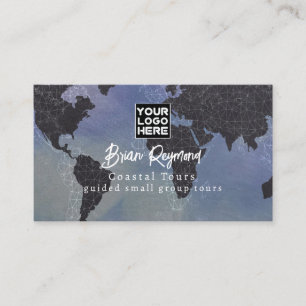 Tarjeta De Visita Mapa del mundo de los recorridos costeros azul