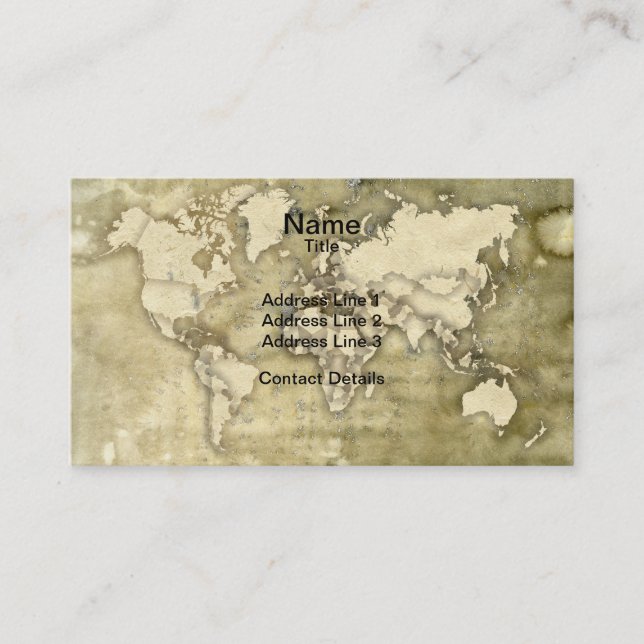 Tarjeta De Visita Mapa del mundo de papel gastado (Anverso)