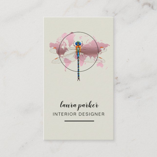 Tarjeta De Visita Mapa del mundo del diseñador creativo Dragonfly (Anverso)
