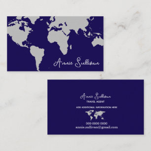 Tarjeta De Visita Mapa del mundo del viaje azul oscuro