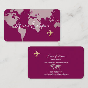 Tarjeta De Visita Mapa del mundo del viaje en avión sobre el color d