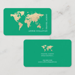 Tarjeta De Visita Mapa del mundo elegante Agente de viajes Verde-Azu