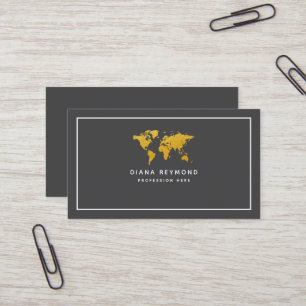 Tarjeta De Visita Mapa del mundo elegante moderno gris oscuro