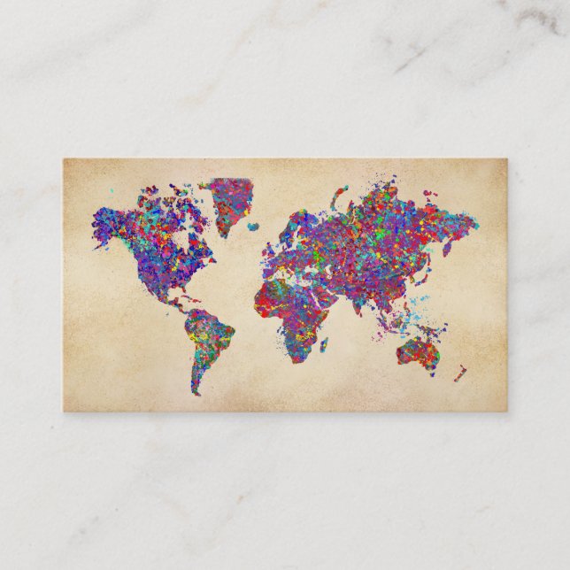 Tarjeta De Visita Mapa del mundo, pintura de la acción (Anverso)