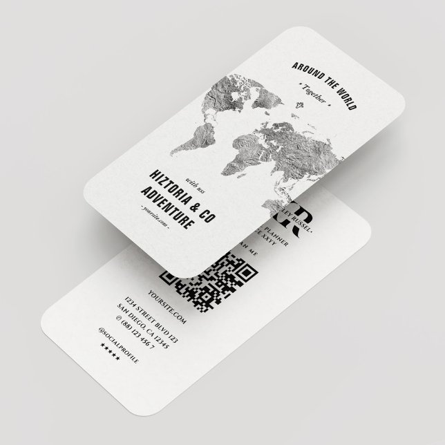 Tarjeta De Visita Mapa del mundo plateado del planificador de viajes (Minimal Travel Planner Silver World Map Business Card
)