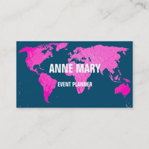 Tarjeta De Visita Mapa del mundo rosa Resumen de arte Boda azul