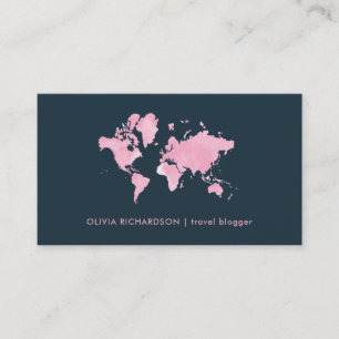 Tarjeta De Visita Mapa del mundo rosado de la acuarela de Rubor en