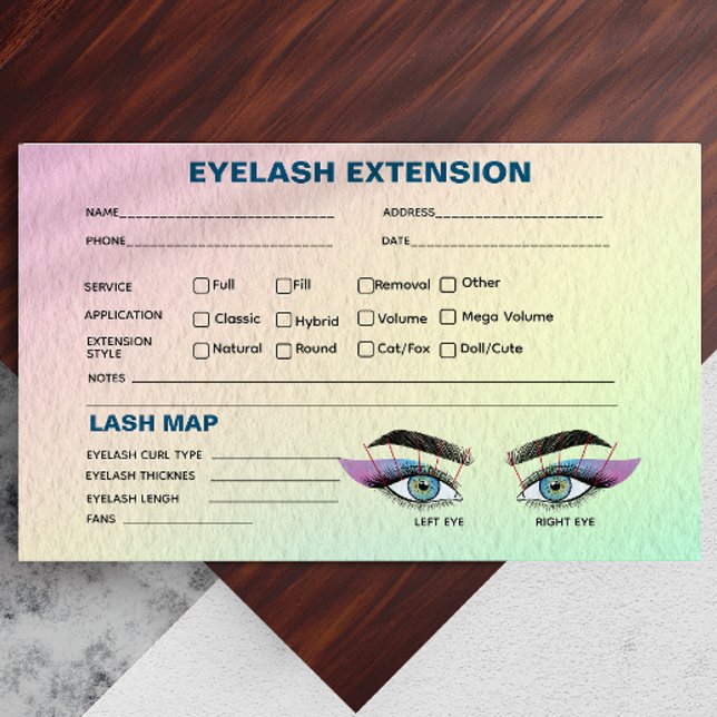 Tarjeta De Visita Mapa del registro de extensión de Eyelash holográf (Pastel Holographic Eyelash Extension Record Map Business Card)