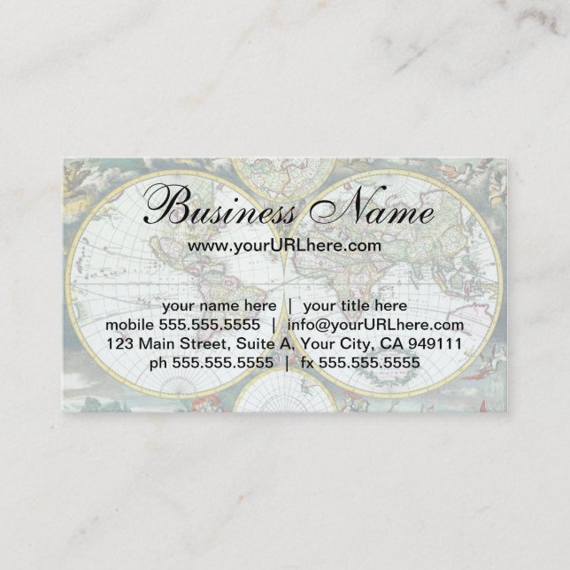 Tarjeta De Visita Mapa Mundial de Antigüedades del Siglo XVII, Frede (Anverso)