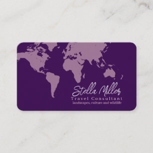 Tarjeta De Visita Mapa Mundial de Consultores de Viajes Púrpura